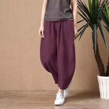 Женские летние брюки, эластичные повседневные брюки с высокой талией и широкими штанинами с карманами, однотонные свободные тонкие брюки M хаки