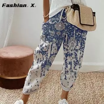 Женские летние брюки, дышащие брюки с эластичным поясом S чёрный