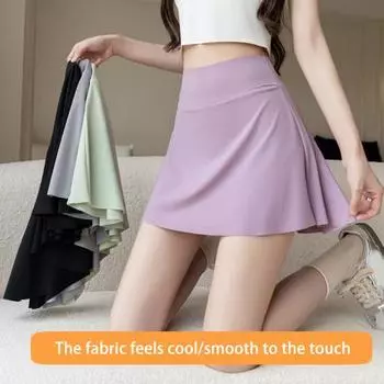 Женские летние брюки-кюлоты для йоги с высокой талией, ледяной шелк, внутренние защитные детали, шорты, юбка с промежностью 3XL чёрный