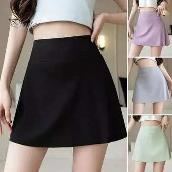 Женские летние брюки-кюлоты для йоги с высокой талией, ледяной шелк, внутренние защитные детали, шорты, юбка с промежностью, гладкая юбка трапециевидной формы 3XL чёрный