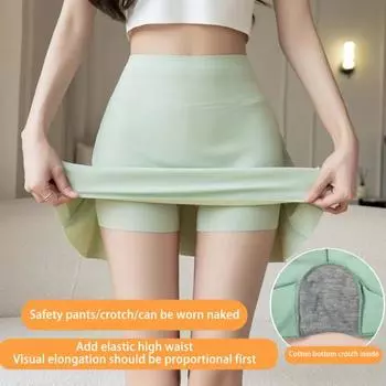 Женские летние брюки-кюлоты для йоги с высокой талией, ледяной шелк, внутренние защитные детали, шорты, юбка с гладкой промежностью 3XL чёрный