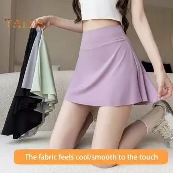 Женские летние брюки-кюлоты для йоги с высокой талией, ледяной шелк, внутренние защитные детали, шорты, юбка с промежностью, гладкая юбка трапециевидной формы 3XL чёрный