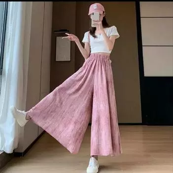 Женские летние брюки-кюлоты из шелка с узором тай-дай, свободные, облегающие, с высокой талией и тонкой юбкой-шортами, повседневные широкие брюки S хаки