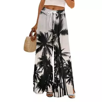 Женские летние брюки-палаццо в стиле бохо с высокой талией, широкие повседневные брюки с карманами L чёрный