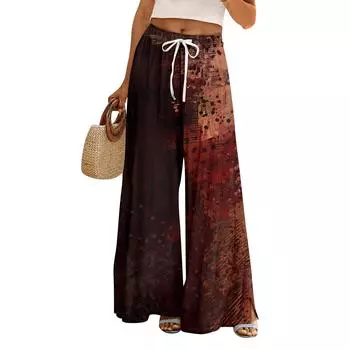 Женские летние брюки палаццо в стиле бохо с высокой талией и широкими штанинами, с принтом на Хэллоуин, повседневные брюки с карманами L кофейный