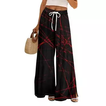 Женские летние брюки палаццо в стиле бохо с высокой талией и широкими штанинами, с принтом на Хэллоуин, повседневные брюки с карманами M