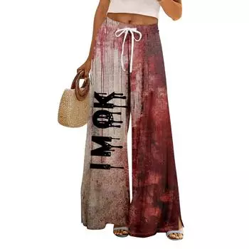 Женские летние брюки палаццо в стиле бохо с высокой талией и широкими штанинами, с принтом на Хэллоуин, повседневные брюки с карманами L чёрный