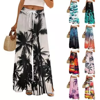 Женские летние брюки-палаццо в стиле бохо с высокой талией, широкие повседневные брюки с карманами L чёрный