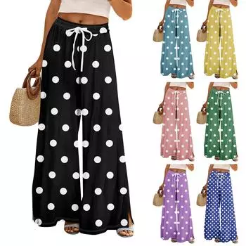 Женские летние брюки-палаццо в стиле бохо с высокой талией, широкие повседневные брюки с карманами L чёрный