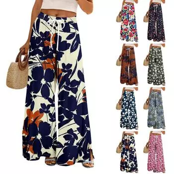 Женские летние брюки-палаццо в стиле бохо с высокой талией, широкие повседневные брюки с карманами L армия зеленый