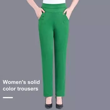 Женские летние брюки с эластичным поясом и высокой талией, повседневные брюки, однотонные карманы, дизайн, прямые XL хаки