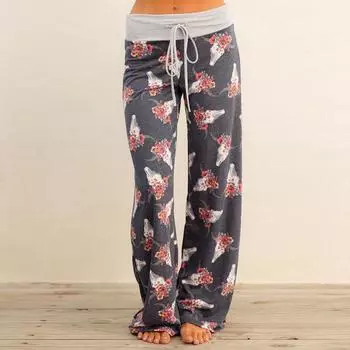 Женские летние брюки с цветочным принтом и широкими штанинами, леггинсы XL серый