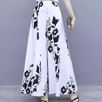 Женские летние брюки с принтом и широкими штанинами, женские брюки с высокой талией и драпировкой, длинные брюки-юбки, брюки больших размеров 4XL