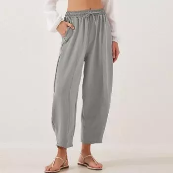 Женские летние брюки с высокой талией, повседневные брюки, брюки с карманами