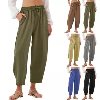 Женские летние брюки с высокой талией, повседневные брюки с карманами L армия зеленый