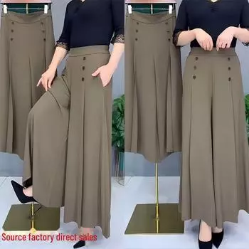 Женская летняя мода 2024: Легкие брюки-юбка с широкими штанинами, повседневный свободный крой, устойчивы к сминанию. M