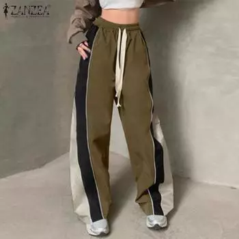 Женские летние брюки ZANZEA с высокой талией и контрастными карманами S армия зеленый