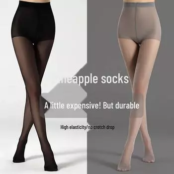 Женские летние чулки с рисунком ананаса, черные, прозрачные, с защитой от защемления, большого размера, без промежности, с эффектом тона кожи Cut any black strip. One Size чёрный