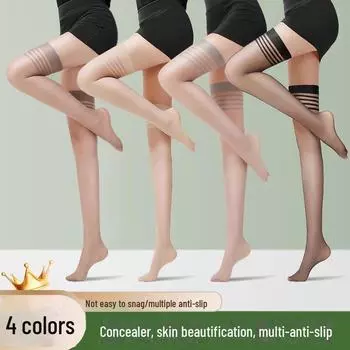 Женские летние чулки Yifan с защитой от защемления ног — телесного цвета, легкие, длиной выше колена и до середины голени. One Size чёрный