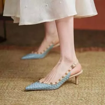 Женские летние дизайнерские туфли на высоком каблуке с острым носком Temperament Baotou Sandals 39 синий