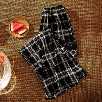 Женские летние длинные брюки с высокой талией, повседневные свободные брюки с эластичной резинкой на талии, широкие брюки, домашние брюки чёрный