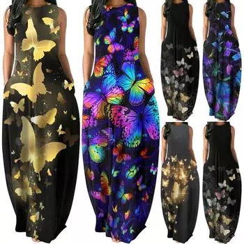 Женские летние длинные платья без рукавов с цветочным принтом и пуловером больших размеров XL фиолетовый