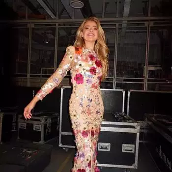 Женские летние длинные платья с круглым вырезом и трехмерной цветочной вышивкой, облегающая упаковка, длинные платья с рыбьим хвостом S абрикосовый