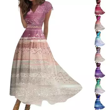 Женские летние длинные платья с v-образным вырезом и принтом пайеток Платья L циан