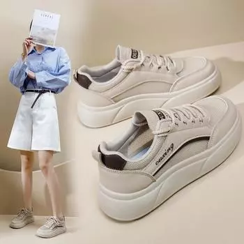 Женские летние дышащие кроссовки на массивной платформе. Удобные легкие кроссовки для бега. Прогулочные туфли с сеткой на шнуровке. Нескользящие женские теннисные кроссовки. 35