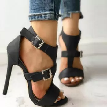 Женские летние дышащие сандалии на высоком каблуке с пряжкой и ремешком, обувь для вечеринок 39 чёрный