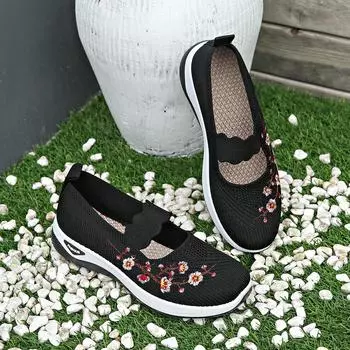 Женские летние дышащие сетчатые туфли на плоской подошве Женская обувь Повседневная спортивная обувь 36 чёрный