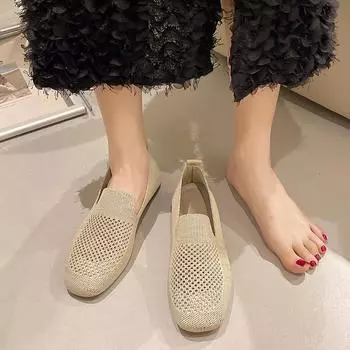 Женские летние дышащие туфли на плоской подошве 2024 года, новые модные туфли без застежек на мягкой подошве, повседневные туфли на низком каблуке с квадратным носком для босых ног 35