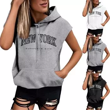 Женские летние футболки без рукавов с капюшоном, толстовки с капюшоном, свободные повседневные туники, толстовки XXL белый