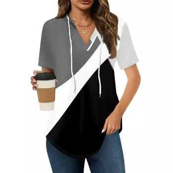 Женские летние футболки с V-образным вырезом, толстовки с коротким рукавом, туники, повседневные свободные туники, толстовки XL