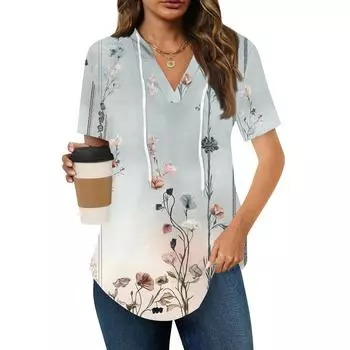 Женские летние футболки с V-образным вырезом, толстовки с коротким рукавом, туники, повседневные свободные туники, толстовки XL