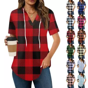 Женские летние футболки с V-образным вырезом, толстовки с коротким рукавом, туники, повседневные свободные туники, толстовки M синий