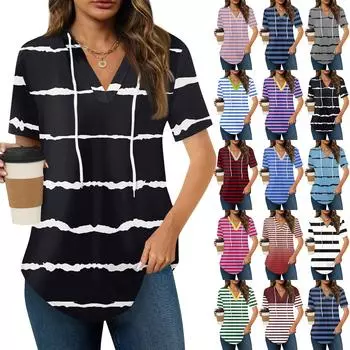 Женские летние футболки с V-образным вырезом, толстовки с коротким рукавом, туники, повседневные свободные туники, толстовки S белый