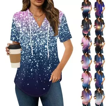 Женские летние футболки с V-образным вырезом, толстовки с коротким рукавом, туники, повседневные свободные туники, толстовки XXL