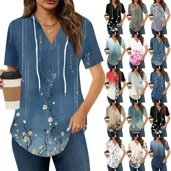 Женские летние футболки с V-образным вырезом, толстовки с коротким рукавом, туники, повседневные свободные туники, толстовки XL