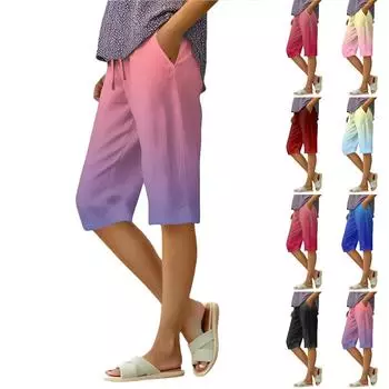 Женские летние градиентные цветные легкие свободные повседневные шорты длиной до колена с карманами M циан