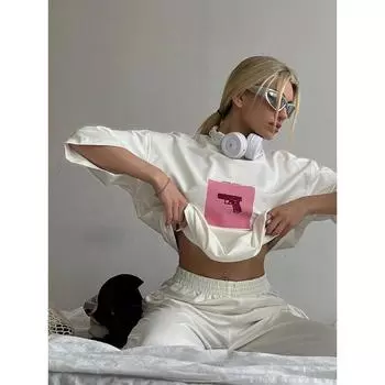 Женские летние хлопковые футболки с круглым вырезом и коротким рукавом 2024 года, женские повседневные свободные топы Higt Street S