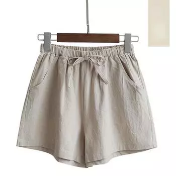 Женские летние хлопковые льняные брюки, однотонные широкие шорты с эластичной резинкой на талии S