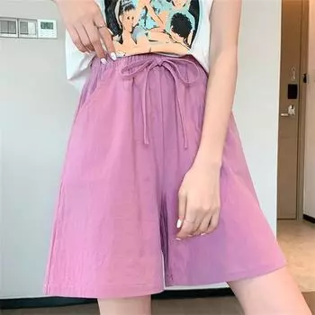 Женские летние хлопковые льняные брюки, однотонные брюки до колена с эластичной резинкой на талии S