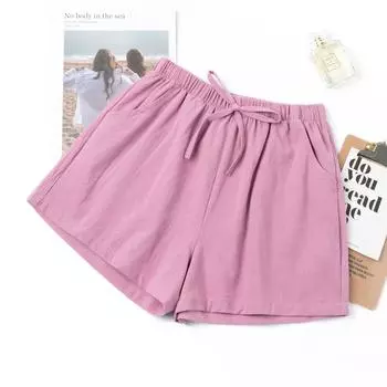 Женские летние хлопковые льняные брюки, однотонные широкие шорты с эластичной резинкой на талии S