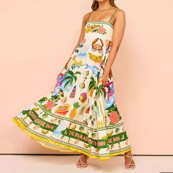 Женские летние хлопковые платья без рукавов с принтом граффити и большим подолом на шее S цветочный