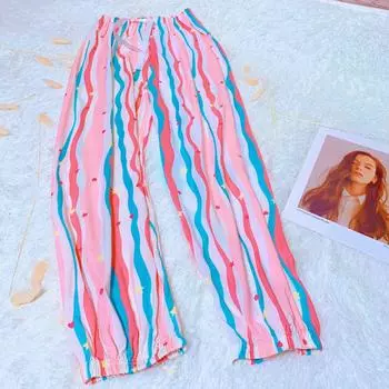 Женские летние хлопковые шелковые антимоскитные свободные пляжные шаровары пижамные штаны One Size (90-140lbs)