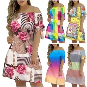 Женские летние и весенние европейские и американские карманные платья с принтом S синий