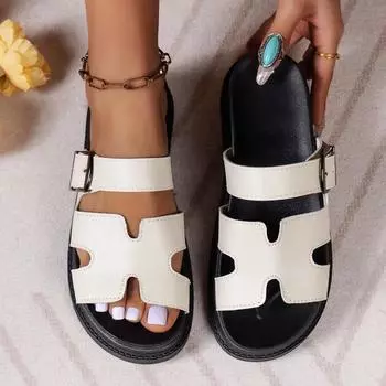 Женские летние классические противоскользящие тапочки с открытым носком и узором «елочка» на плоской подошве 36 чёрный