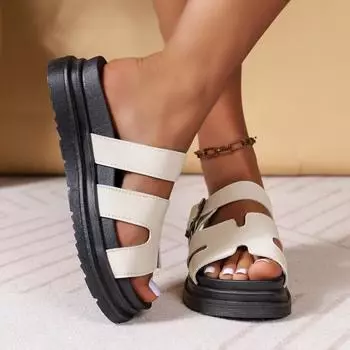 Женские летние классические противоскользящие тапочки с открытым носком и узором «елочка» на плоской подошве для игр на свежем воздухе и комфортные домашние тапочки 36 чёрный