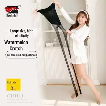 Женские летние колготки больших размеров Red Pepper Black: Высокоэластичный, тонкий и арбузный дизайн шагового шва single-sided crotch, 90-150 catties чёрный